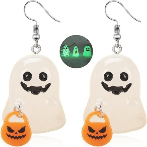 Jewelry - Halloween Ghost Earrings for Women Pumpkin Corn Skull Tiny Glow In The Dark